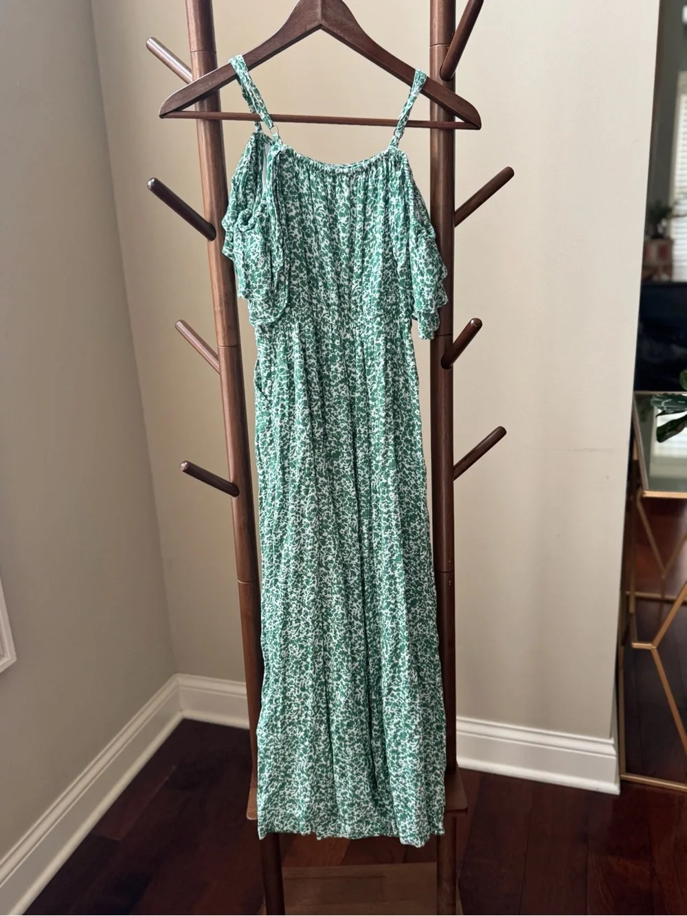 abercrombie kids Green Floral Cold-Shoulder Maxi Dress